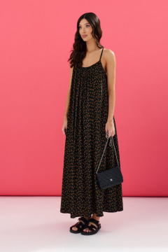 Платье на бретелях с принтом мелкий цветок из черного полотна ANNETE A3546 - фото 4