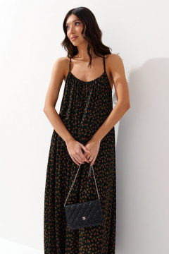 Платье на бретелях с принтом мелкий цветок из черного полотна ANNETE A3546 - фото 3