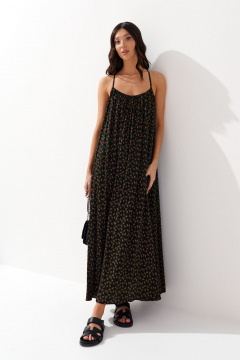 Платье на бретелях с принтом мелкий цветок из черного полотна ANNETE A3546 - фото 2