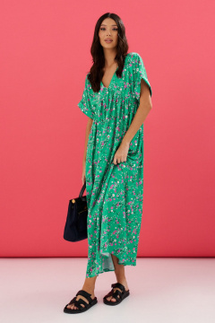 Свободное платье из зеленого полотна с ярким цветочным принтом ANNETE A3547 - фото 4