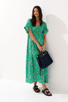 Свободное платье из зеленого полотна с ярким цветочным принтом ANNETE A3547 - фото 3