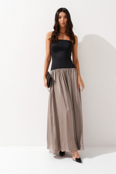 Платье из текстиля в черном и бежевом, универсальное ANNETE A3562 - фото 1