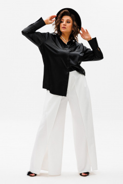 Белые демисезонные брюки с разрезами и высокой посадкой Anelli 1442 белый - фото 2