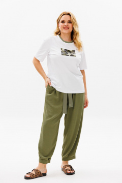 Свободный женский комплект из хлопка и трикотажа с принтом Michel chic 1377 хаки,белый - фото 3
