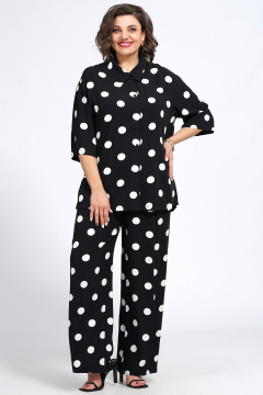 Костюм из блузки и брюк из текстиля для ежедневного стиля Пинск-Стиль 132 черный_белый_горох - фото 1