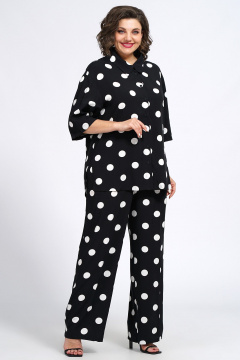 Костюм из блузки и брюк из текстиля для ежедневного стиля Пинск-Стиль 132 черный_белый_горох - фото 5