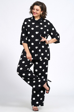 Костюм из блузки и брюк из текстиля для ежедневного стиля Пинск-Стиль 132 черный_белый_горох - фото 2