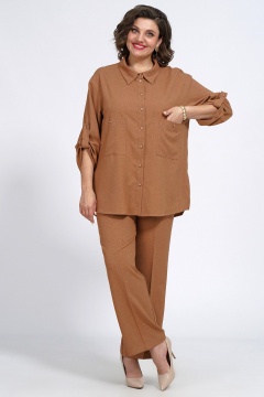 Костюм женский Брюки и Жакет свободные на каждый день Пинск-Стиль 141 коричневый - фото 3