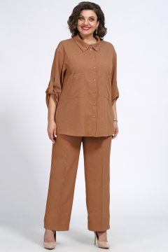 Костюм женский Брюки и Жакет свободные на каждый день Пинск-Стиль 141 коричневый - фото 2