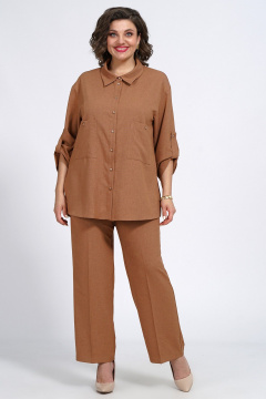 Костюм женский Брюки и Жакет свободные на каждый день Пинск-Стиль 141 коричневый - фото 1