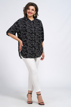 Блуза и Брюки свободный крой с поясом на каждый день Пинск-Стиль 142 черный_белый - фото 4