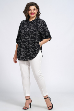 Блуза и Брюки свободный крой с поясом на каждый день Пинск-Стиль 142 черный_белый - фото 3