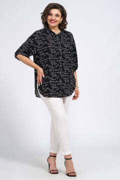Блуза и Брюки свободный крой с поясом на каждый день Пинск-Стиль 142 черный_белый - фото 1