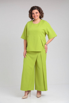 Комплект блуза с шлицами и брюки с имитацией юбки VIA-Mod 632 лайм - фото 4
