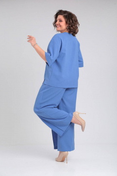 Комплект блуза с шлицами и брюки с имитацией юбки VIA-Mod 632 лазурный - фото 3