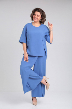 Комплект блуза с шлицами и брюки с имитацией юбки VIA-Mod 632 лазурный - фото 1