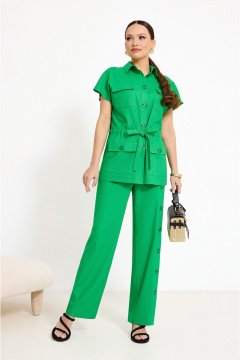 Брючный костюм с жакетом со спущенной линией плеч и брюками на резинке Lissana 4890 травяной - фото 3