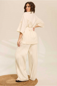 Бежевый костюм из текстиля с разрезами и на резинке Mislana 1081 бежевый - фото 4