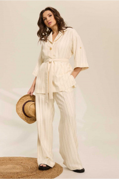 Бежевый костюм из текстиля с разрезами и на резинке Mislana 1081 бежевый - фото 1