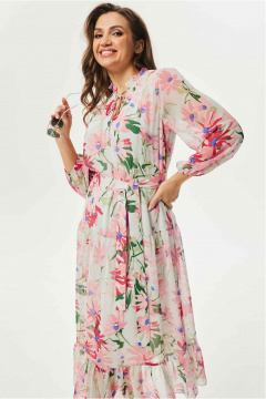 Розовое воздушное платье из шифона с V-образным вырезом Mislana С951 розовый - фото 5