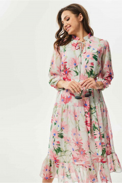 Розовое воздушное платье из шифона с V-образным вырезом Mislana С951 розовый - фото 4