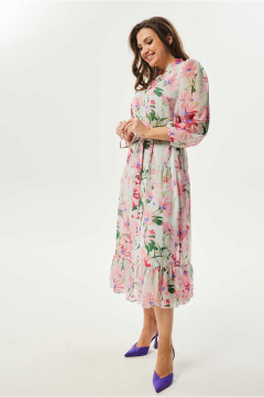 Розовое воздушное платье из шифона с V-образным вырезом Mislana С951 розовый - фото 2