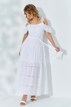 Белый сарафан с рельефами, воланами и поясом Euromoda 524 белый - фото 3