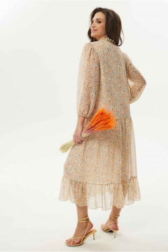 Платье миди из шифона с V-образным вырезом и поясом Mislana С951 бежевый - фото 4