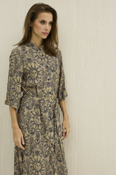 Платье из вискозы зеленое с синим принтом и карманами DAVA 1113-1 олива-синий - фото 5