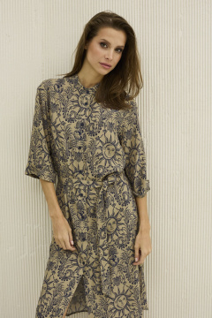 Платье из вискозы зеленое с синим принтом и карманами DAVA 1113-1 олива-синий - фото 4