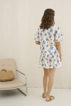 Платье А-силуэт с принтом и оборкой для летнего гардероба DAVA 1210 молочный-голубой - фото 2