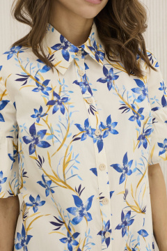 Платье А-силуэт с принтом и оборкой для летнего гардероба DAVA 1210 молочный-голубой - фото 5