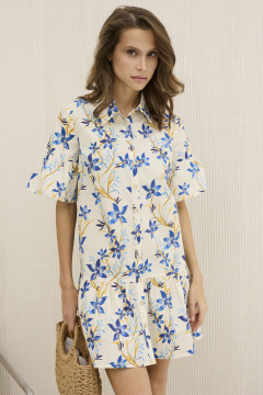 Платье А-силуэт с принтом и оборкой для летнего гардероба DAVA 1210 молочный-голубой - фото 4