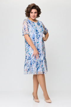 Платье из шифона голубое с оборками и коротким рукавом Slaviaelit 480 бело-голубой - фото 2