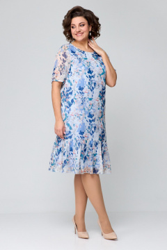 Платье из шифона голубое с оборками и коротким рукавом Slaviaelit 480 бело-голубой - фото 1