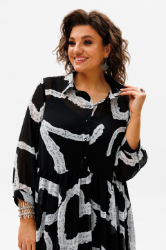 Элегантное платье из шифона с отрезной линией талии и падугами Anelli 1362 черное_сердце - фото 3