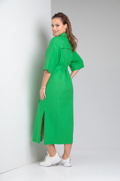 Льняное платье свободного кроя с карманами TVIN 7639 яблоко - фото 5