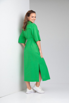 Льняное платье свободного кроя с карманами TVIN 7639 яблоко - фото 4