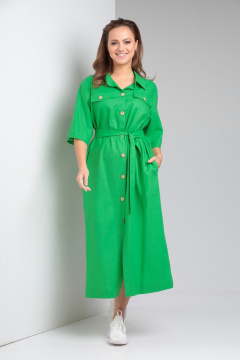 Льняное платье свободного кроя с карманами TVIN 7639 яблоко - фото 2