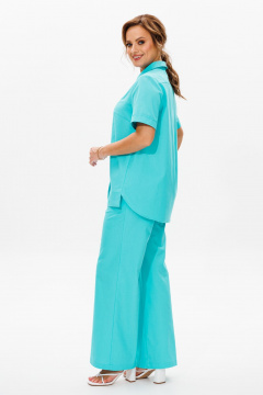 Леняной костюм блуза со вставками и зауженными брюками Mubliz 167 бирюза - фото 2