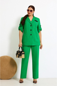 Брючный костюм 2-ка из вискозы и льна с декоративной вышивкой Lissana 4875 травяной - фото 5