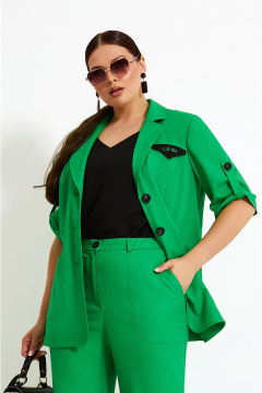 Брючный костюм 2-ка из вискозы и льна с декоративной вышивкой Lissana 4875 травяной - фото 2