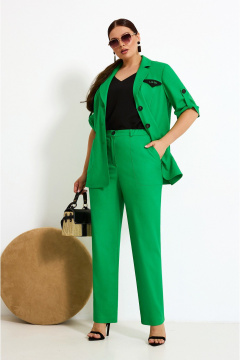 Брючный костюм 2-ка из вискозы и льна с декоративной вышивкой Lissana 4875 травяной - фото 1