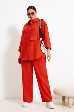 Рубашка и брюки с фигурным кроем из ленового текстиля на каждый день Lissana 4899 коралловый_оттенок - фото 1