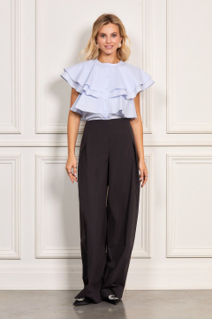 Блуза голубая полуприталенная с воланами и воротником-стойкой Rivoli 2381.3 голубой - фото 2