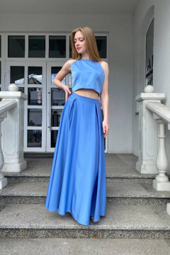Голубой комплект юбки и топа со складками для молодёжного стиля Соджи 615 голубой - фото 1