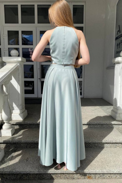 Голубой комплект юбки с складками и прилегающего топа для тренда Соджи 615 мятный - фото 3