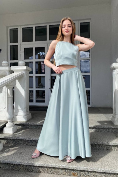 Голубой комплект юбки с складками и прилегающего топа для тренда Соджи 615 мятный - фото 2