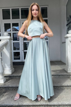 Голубой комплект юбки с складками и прилегающего топа для тренда Соджи 615 мятный - фото 1