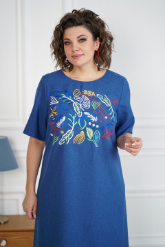 Синее платье А-силуэта с аппликацией вышивки и потайной молнией Alani Collection 2105 - фото 5